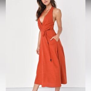 NWT Lulus orange halter midi dress